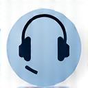 A graphic icon representing a headset for customer support.